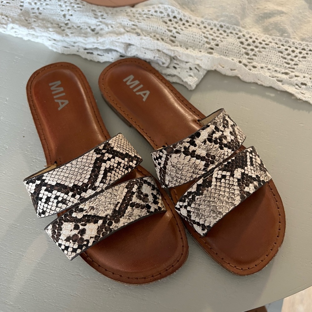 Snake Skin Slide On Sandals